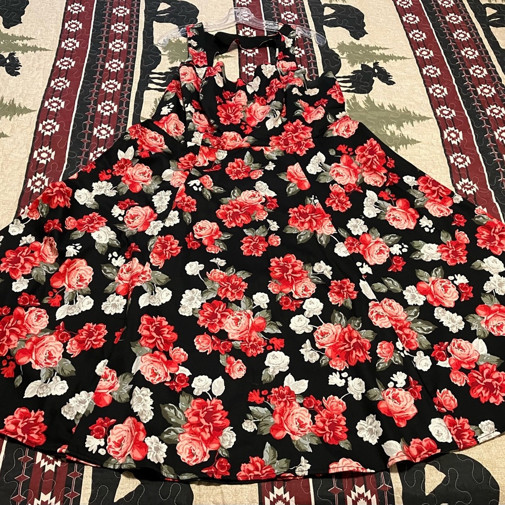 Floral Black & Red Summer Dress